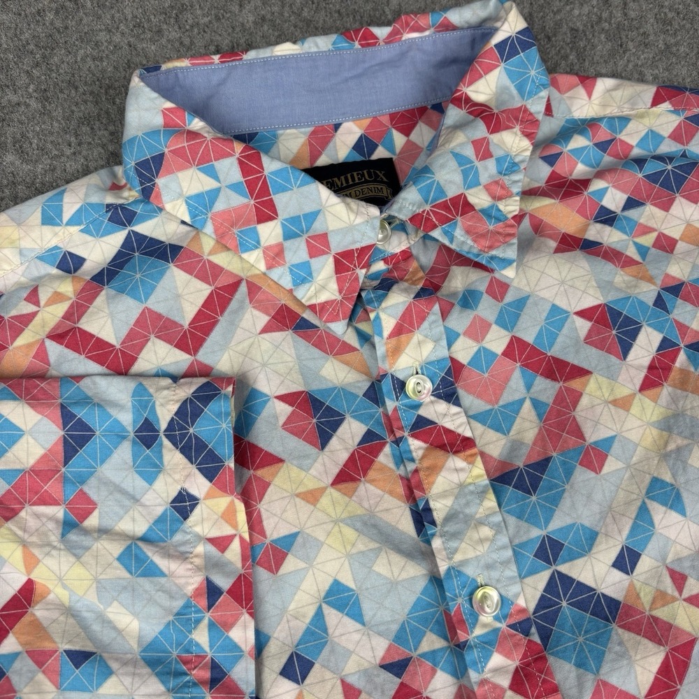 Cremieux Premium Denim Shirt Men's XXL Geometric Aztec Button Up Abstract Casual
